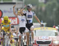 Fränk Schleck wins the 17th stage of the 2009 Tour de France ahead of Andy Schleck and Alberto Contador.