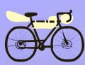 Voilà à quoi peut ressembler une configuration de bikepacking. Le dessin du vélo a été réalisé à l'aide de la fonction Texte à image de Canva. Les sacoches de bikepacking ont été ajoutées ultérieurement à l'aide de la fonction de dessin.
