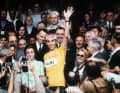 Eddy Merckx celebrates his first overall victory in the Tour de France in 1969.