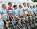 Les neuf coureurs de l'équipe Milram qui ont pris le départ du Tour de France 2010.