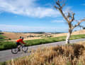 Nahe der Küste führen kleine, verkehrsarme Straßen durch weites, von Getreidefeldern geprägtes Hügelland, das immer wieder Ausblicke auf die Adria erlaubt
