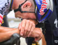 Remco Evenepoel, visibly exhausted, after his stage victory on the Plateau de Solaison