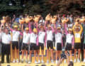 Das Team Telekom 1997 bei der Tour de France (von links nach rechts): Walter Godefroot - Bjarne Riis - Georg Totschnig - Giovanni Lombardi - Christian Henn - Rolf Aldag - Udo Bölts - Jens Heppner - Jan Ullrich im Gelben Trikot - Erik Zabel im Grünen Trikot und Rudy Pevenage