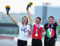 Course sur route des femmes - Or : Anna Kiesenhofer (Autriche), Argent : Annemiek van Vleuten (Pays-Bas), Bronze : Elisa Longo Borghini (Italie)