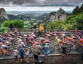 Showcasing France's landscapes - this is another idea behind the Tour de France, here during the second stage from Clermont-Ferrand to Mauriac