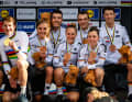 Jannik Steimle (right) won bronze with the German team in the mixed team time trial at the 2023 European Championships.