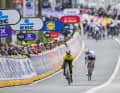 ... Tratnik has the better legs in the sprint, Politt finishes second
