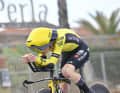 Vingegaard's team-mate Ben Tulett with the new Giro helmet