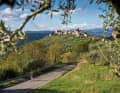Clear view: a medieval village and castle perched on many hills. The ford in the valley was monitored from Carnaiola.