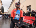 Overall leader Filippo Ganna in a good mood