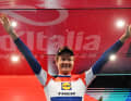 Daan Hoole (Lidl - Trek) celebrates the first Grand Tour stage win of his career.