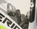 Do not place the bike against a wall with the pedal as a support. The crank will turn backwards, the bike will roll and fall over.