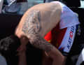 Jacopo Guarnieri (UAE Emirates) was inspired by Maori characters for his large back tattoo.