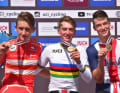 Individual time trial juniors: gold Brandon McNulty (USA), silver Mikkel Bjerg (Denmark), bronze Ian Garrison (USA)