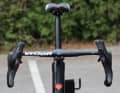 Crooked thing: The shift/brake levers on the Vision aero cockpit point towards the centre of the handlebars.