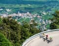 Die Mendelpass-Straße schlängelt sich hoch über Kaltern hinauf.