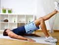 4th bridge/pelvic lift
	Starting position: bridge, arms beside the body, shoulders on the floor, stomach firm. Lift one foot and stretch the lower leg, torso and leg form a line. If this is too strenuous, put both legs down; lift only the buttocks and hold the tension for a few seconds.
