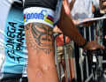 Tom Boonen (Quick Step-Floors): Large tattoos adorn his upper arms and "My ride, my fight, my life" is emblazoned on his chest.
