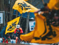 Flanders victory: Belgian rider Lotte Kopecky breaks away from the peloton in the Tour of Flanders and rides alone towards the finish in Oudenaarde.