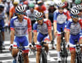 Static deficiencies? Professional cyclist Thibaut Pinot (second from left) has repeatedly struggled with back pain and problems in his thighs.