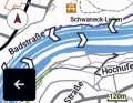 Densité d'information du Garmin Edge 840 : tracés de parcours enregistrés à côté de cours d'eau.