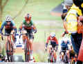 Leap to the front: Longo Borghini takes advantage of Kasia Niewiadoma's (left) attack to catch up with the leaders in the Tour of Flanders.