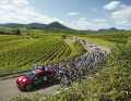 Dégustation de vin Le directeur de course Fabian Wegmann (dans la vigie de la voiture) guide le peloton à travers les vignes lors de la quatrième étape.