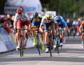 Bei der Wiederbelebung der Deutschland Tour 2018 machte die Rundfahrt bereits einmal Station in Merzig. Damals triumphierte Matej Mohoric (Mitte) vor Nils Politt (links) im Sprint einer kleinen Gruppe.