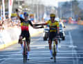 2022 feierte Jumbo-Visma einen Doppelsieg: Wout van Aert (links) gewann vor Christophe Laporte