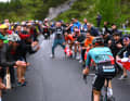 Jai Hindley on the Fedaia Pass on his way to victory at the Giro d'Italia 2022