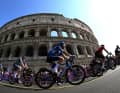 Thibaut Pinot in front of the Colosseum in Rome. The blue jersey was out of his grasp.