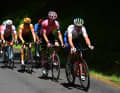 A seven-man breakaway group dominates the action for a long time