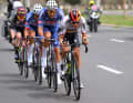 A four-man lead group formed early on around Emanuel Buchmann (front)