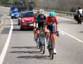 Three escapees break away from the peloton: Thomas De Gendt (Lotto-Dstny), Urko Berrade (Equipo Kern Pharma) and Idar Andersen (Uno-X Mobility)