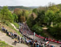 View over the Cauberg to the peloton of the Amstel Gold Race