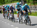 In the meantime, six riders again pulled away at the front, including Davide Ballerini (front)