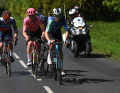Die Fluchtgruppe des Tages aus Remy Rochas (Groupama-FDJ), Nicolas Prodhomme (Decathlon AG2R La Mondiale), Harry Sweeny (EF Education EasyPost) und Christopher Juul-Jensen (Team Jayco-AlUla).