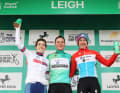 Das Podium der Tour of Britain Women 2024 (von links nach rechts): Anna Henderson (Rang zwei), Lotte Kopecky (Siegerin), Christine Majerus (Rang drei)