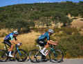 Five breakaways characterise stage 4 for a long time. Bruno Armirail (second position) and Pablo Castrillo (first position) stay in front the longest. They are dropped on the final climb