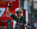 Wout van Aert celebrates his third stage win on stage 10 of the Vuelta a Espana 2024