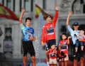 The top three in the overall standings (from left): Ben O'Connor, Primoz Roglic and Enric Mas.