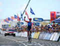 Dutch rider Daniek Hengeveld beats the sprinters and wins stage 1 after a 50-kilometre solo race