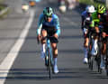 With 20 kilometres to go, only four riders remained at the front of the race. Still with us: Marius Mayrhofer (right)