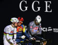 The three top favourites had a chat before the start: Tadej Pogacar, Mads Pedersen and Mathieu van der Poel (from left to right)
