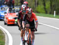 Vers la mi-course, Bob Jungels (à l'avant) et Tobias Foss (à l'arrière) se sont échappés et se sont lancés à la poursuite de la tête de course. Leur tentative n'a pas été couronnée de succès.