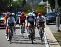 But first things first: At the start of the race, a leading group of eight formed around Constannce Valentin (centre)