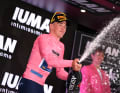 Mads Pedersen (Lidl - Trek) celebrates in the pink jersey.