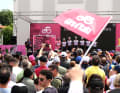 Good weather and a good mood before the start of the 15th stage over Monte Grappa.