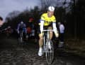Sean Kelly on the cobblestones in the Arenberg forest at Paris-Roubaix 1986. That year he celebrated his second victory on the Pavé after 1984