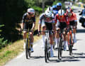 Group dynamics: Wout van Aert (left) and Mathieu van der Poel (2nd from left) were part of a chasing group in the course of the varied race